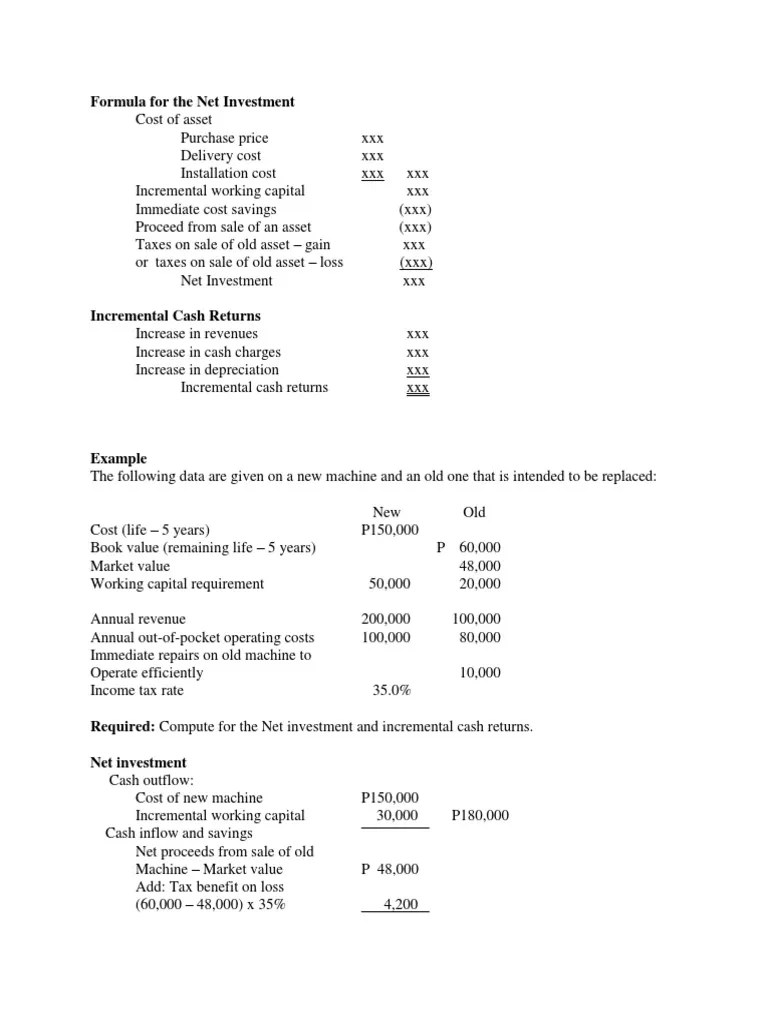 Formula For The Net Investment PDF Net Present Value Capital