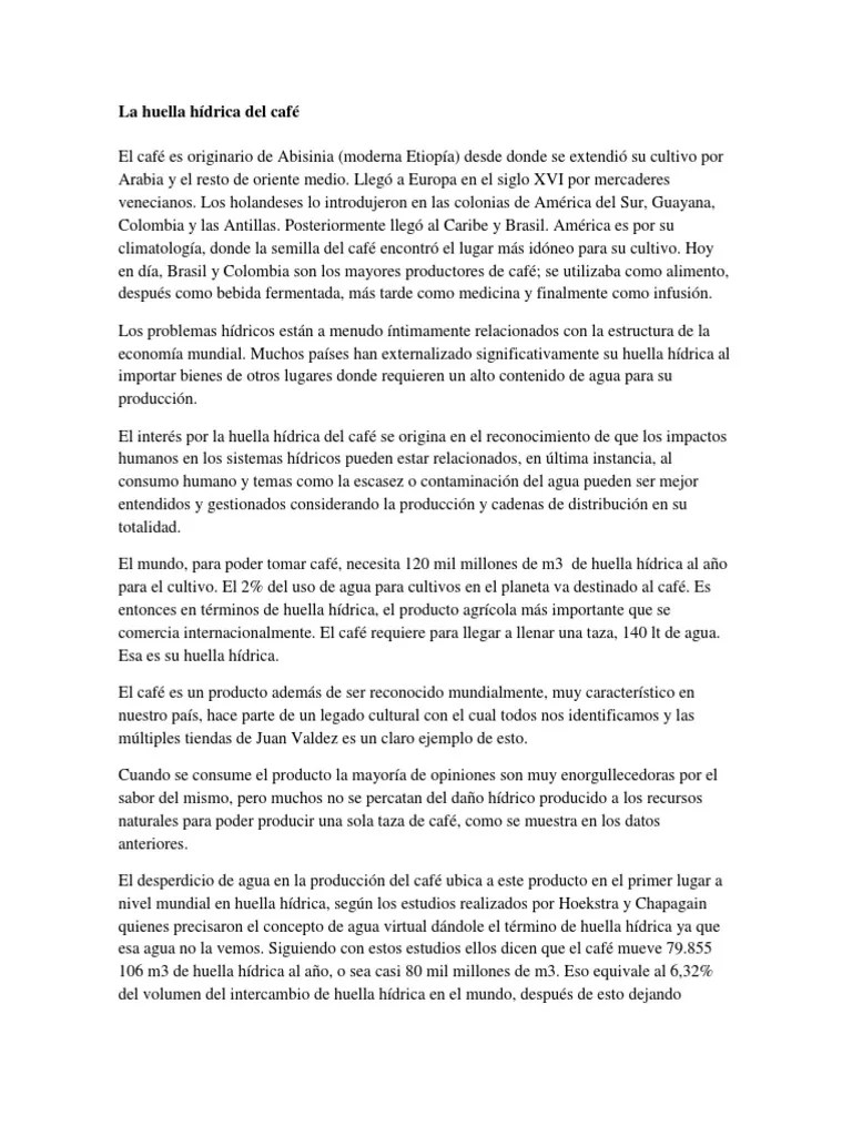 Huella hídrica del café impacto y consumo PDF Uso del agua café