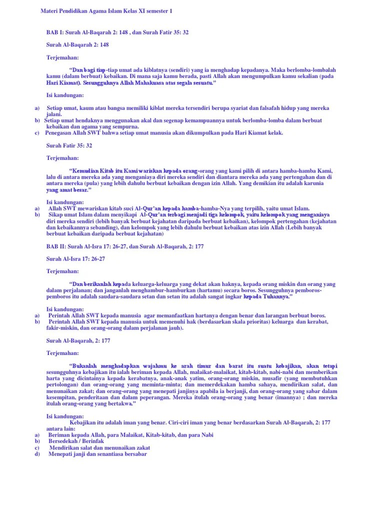 Materi Pendidikan Agama Islam Kelas XI Semester 1