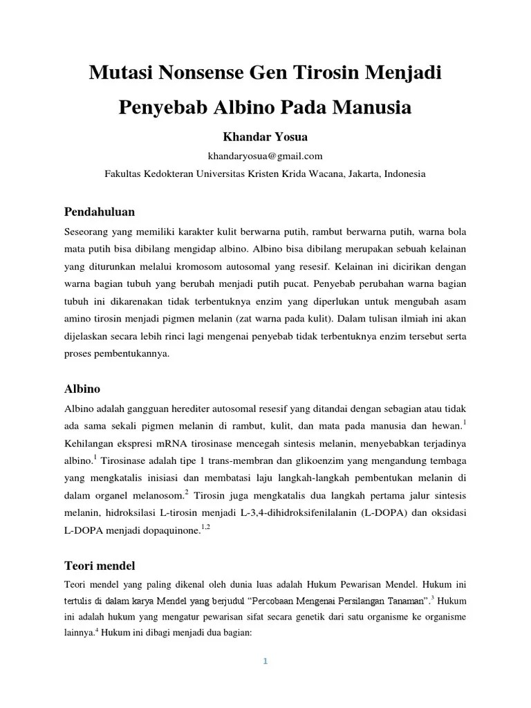 Mutasi gen tirosin penyebab penyakit albino