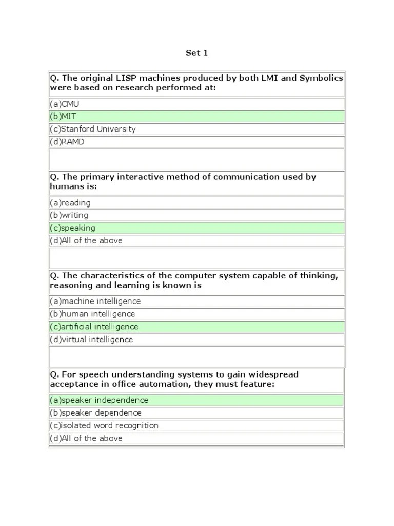Artificial Intelligence MCQ'S Artificial Intelligence