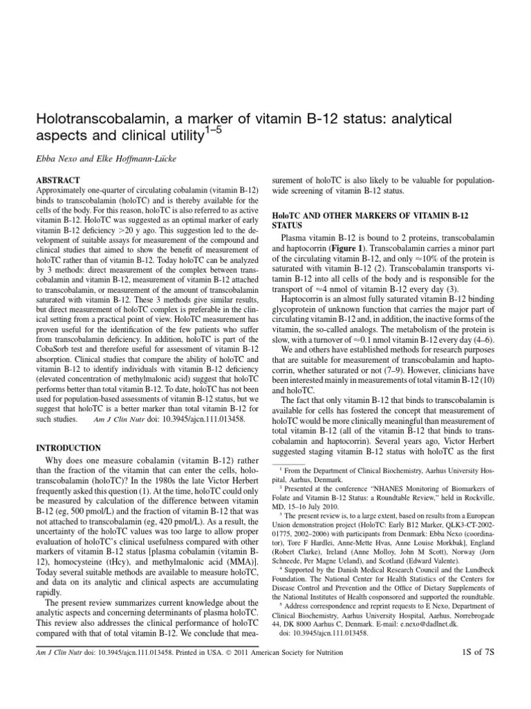 Holotranscobalamin, A Marker of Vitamin B12 Status Analytical Aspects