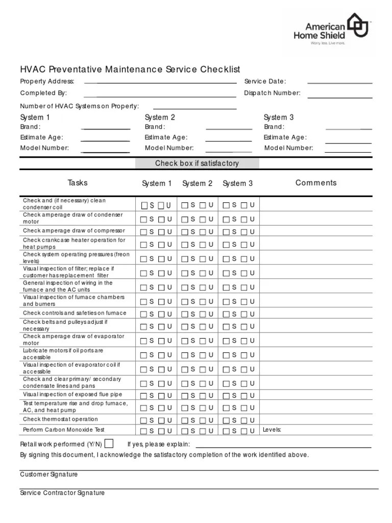 Printable Hvac Maintenance Checklist Pdf Printable World Holiday