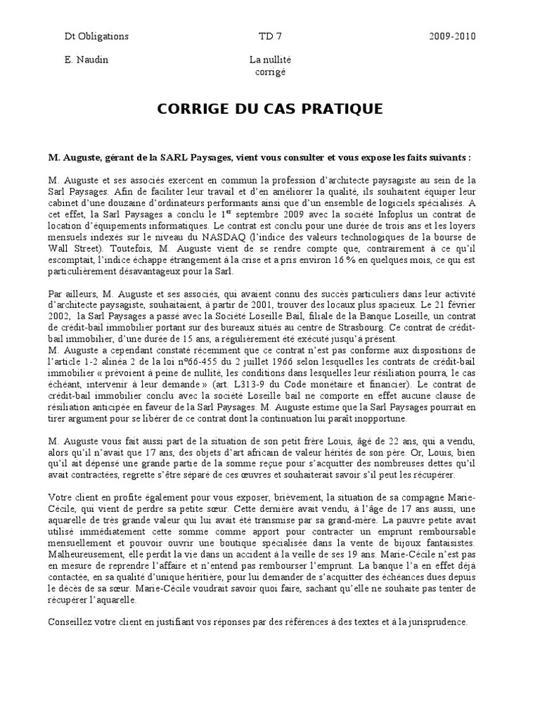 Exemple De Cas Pratique Corrigé En Droit Des Obligations Exemple de
