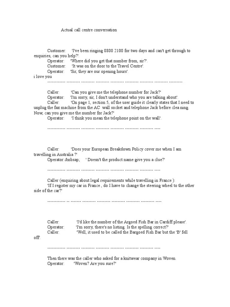 Actual Call Centre Conversation Technical Support Software