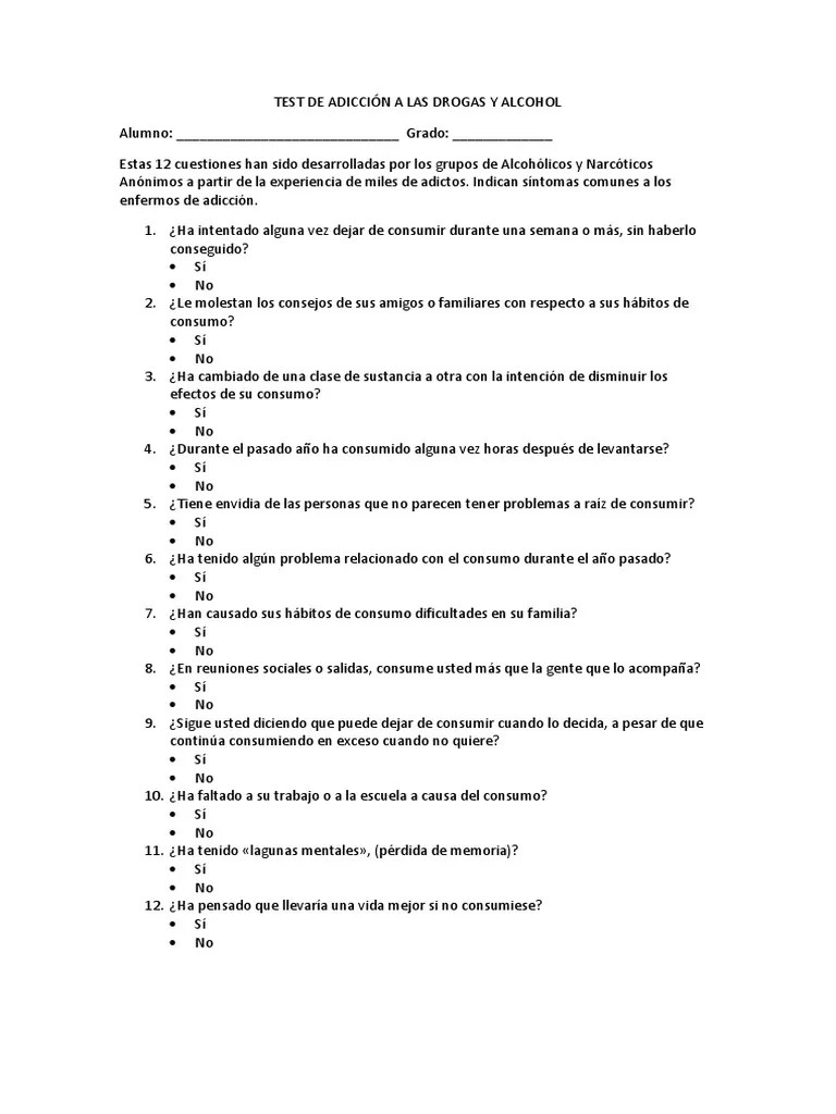Test de Adicción a Las Drogas y Alcohol Dependencia a sustancias Drogas