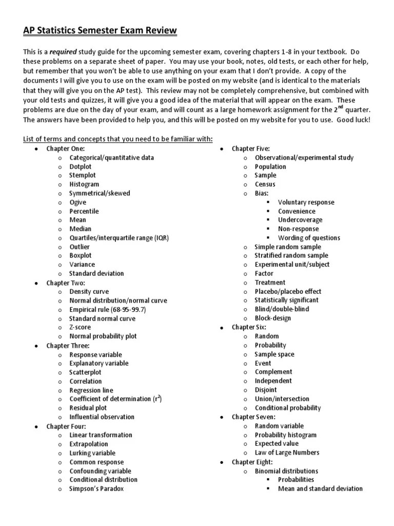 AP Statistics Semester Exam Review Histogram