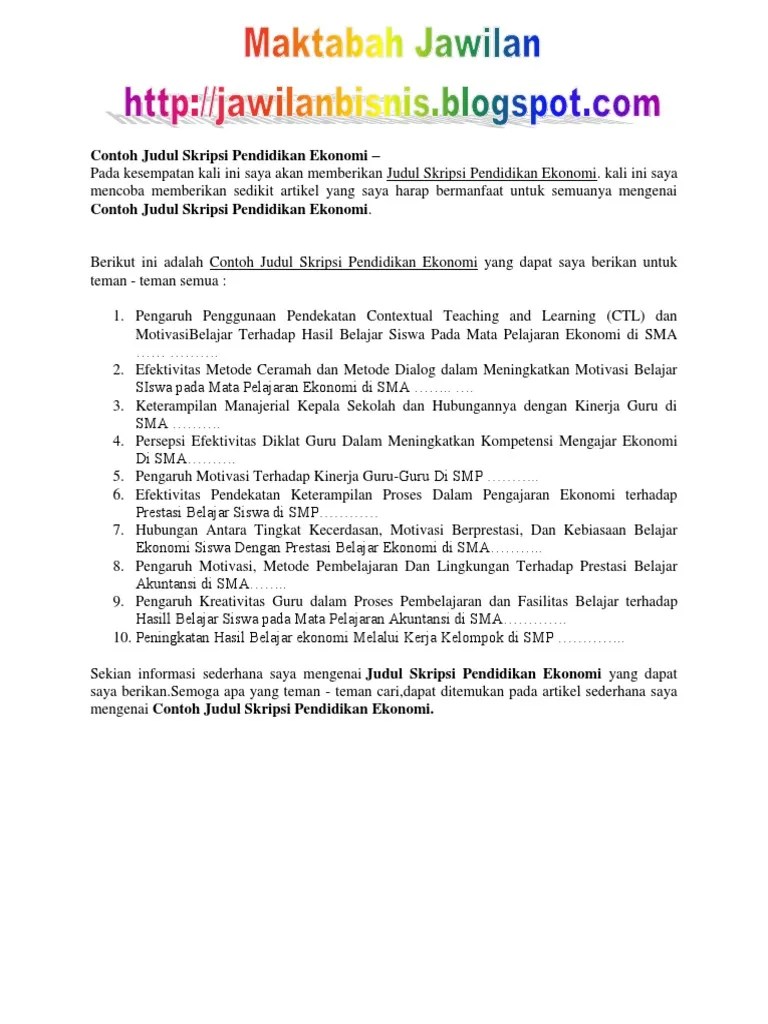 Contoh Judul Skripsi Pendidikan Ekonomi | Pdf