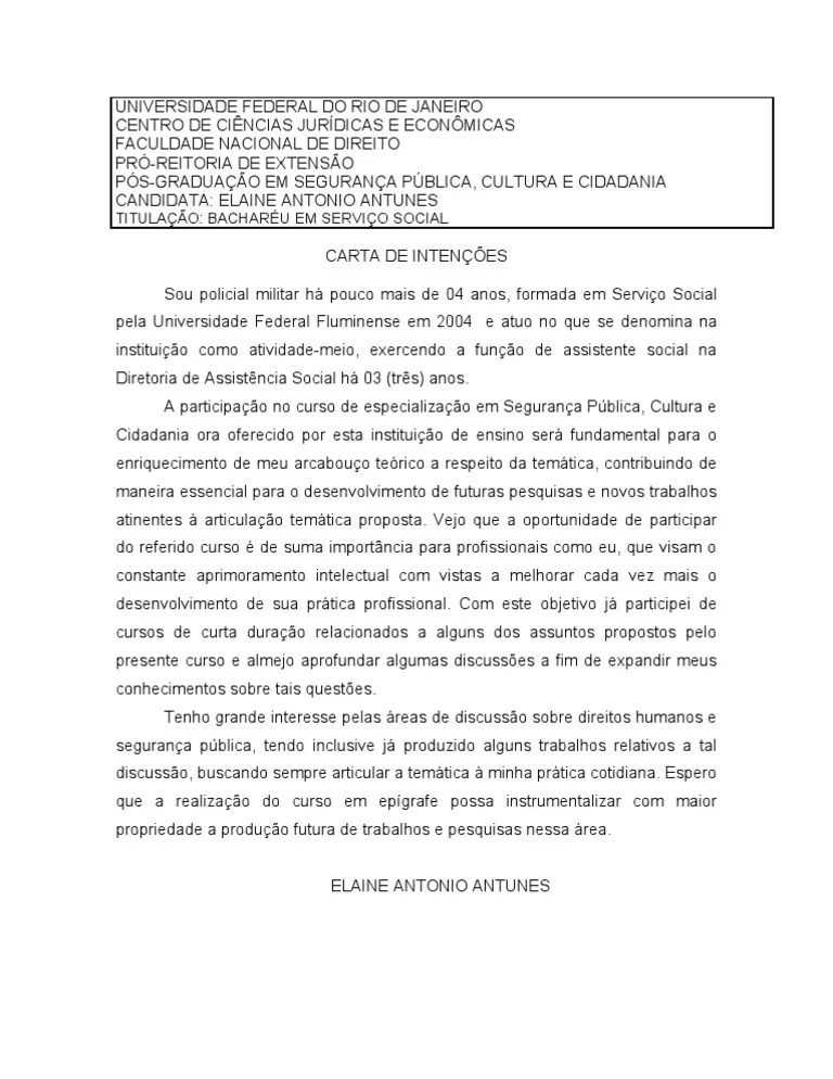 Exemplo De Carta De Intenção Para Estágio Novo Exemplo