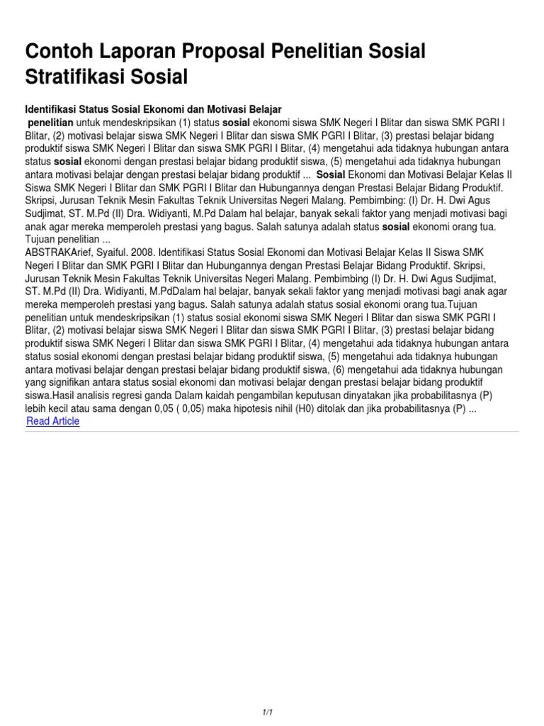 Contoh Laporan Proposal Penelitian Sosial Stratifikasi Sosial