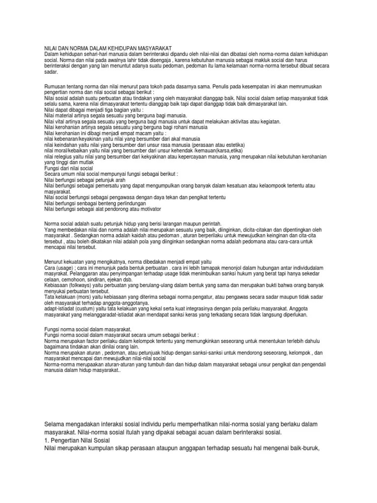 Nilai Dan Norma Dalam Kehidupan Masyarakat | PDF