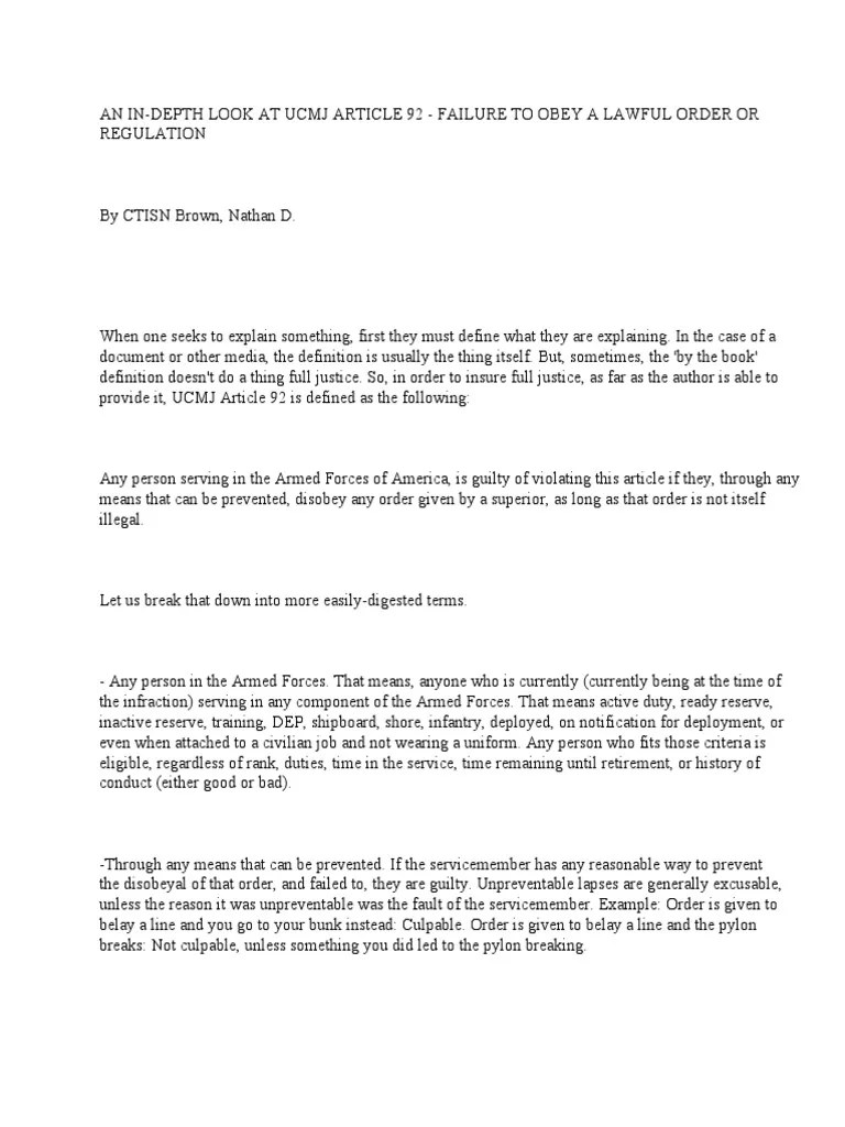 UCMJ Article 92 Uniform Code Of Military Justice Military Justice
