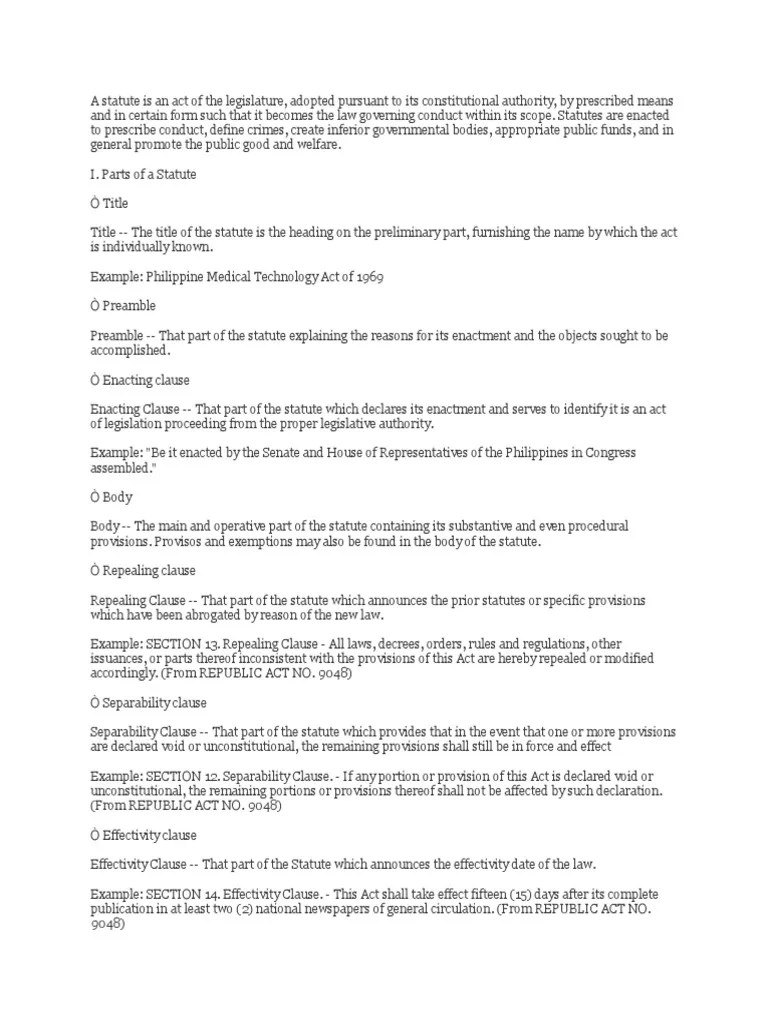 Parts of a Statute Repeal Bill (Law)