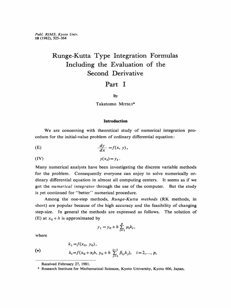 RungeKutta Type Integration Formulas Including The Evaluation of The Second Derivative PDF