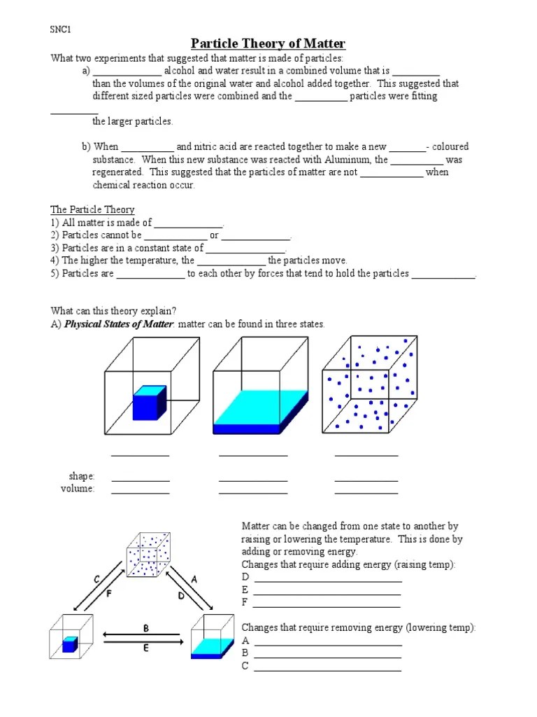 Particle Theory Worksheets Matter Mixture