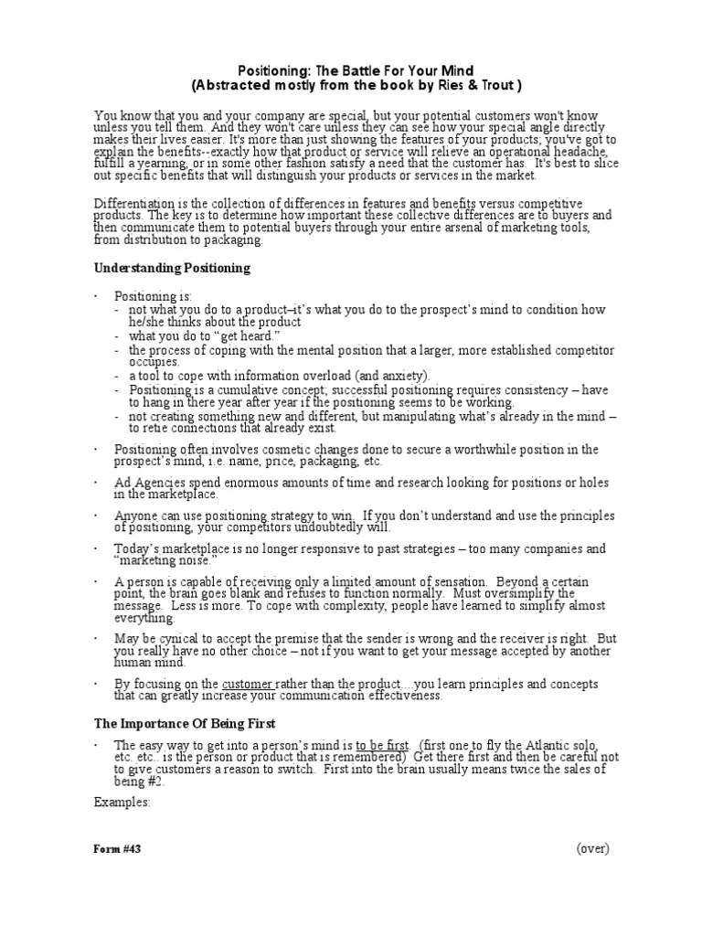 Ries a Trout Positioning tRies a Trout Positioning the Battle for