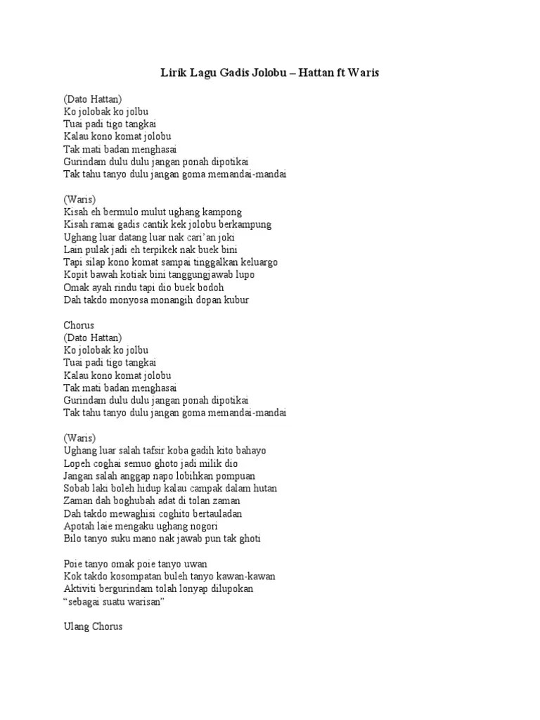 Lirik Lagu Gadis Jolobu | PDF