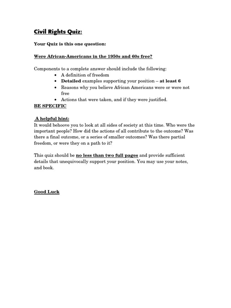 Civil Rights Quiz PDF