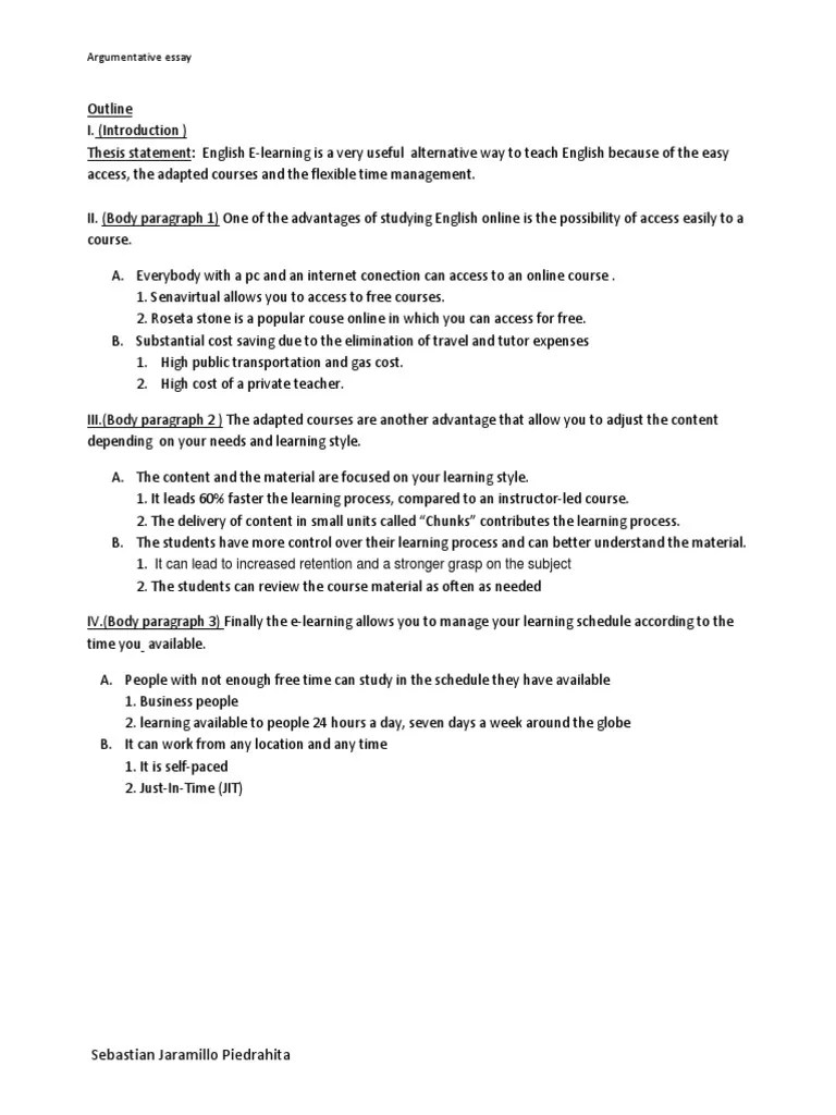 Outline Argumentative Essay Educational Technology Computing