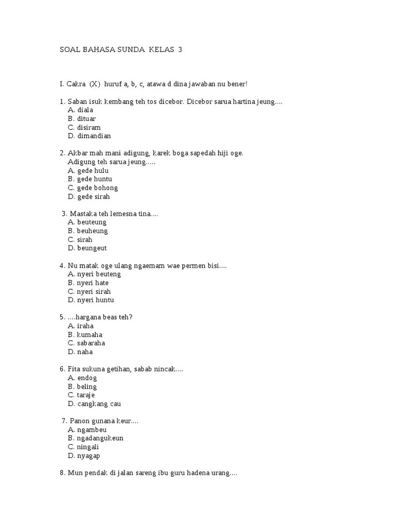 Soal Bahasa Sunda Kelas 3 | PDF