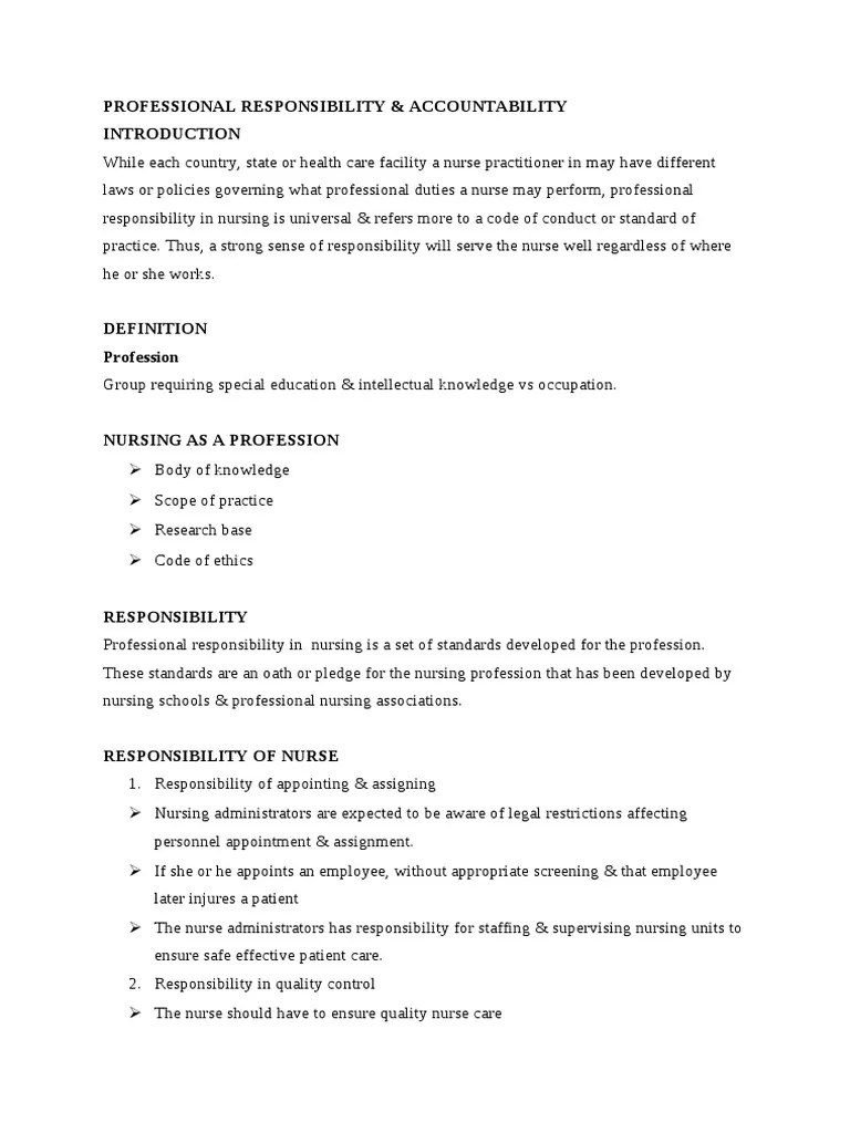 Professional Responsibility Profession Nursing
