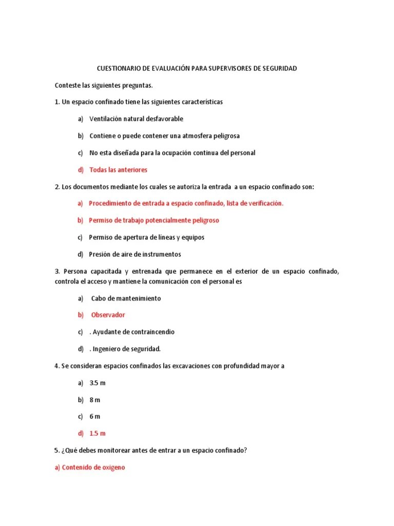 Cuestionario de Evaluación Para Supervisores de Seguridad Descarga electrostática Soldadura