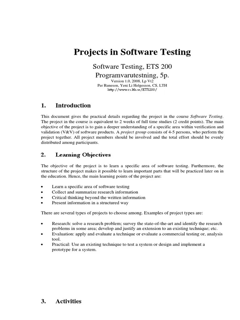 Projects in Software Testing PDF Software Testing Reliability