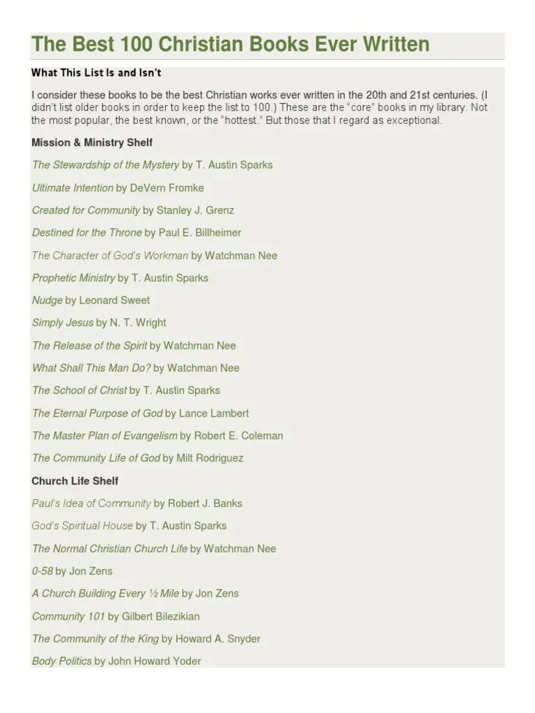 The Best 100 Christian Books Ever Written PDF New Testament Bible