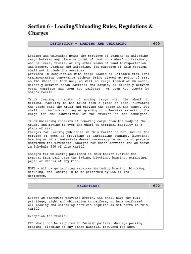 Section 6 Loading/Unloading Rules, Regulations & Charges Cargo Truck