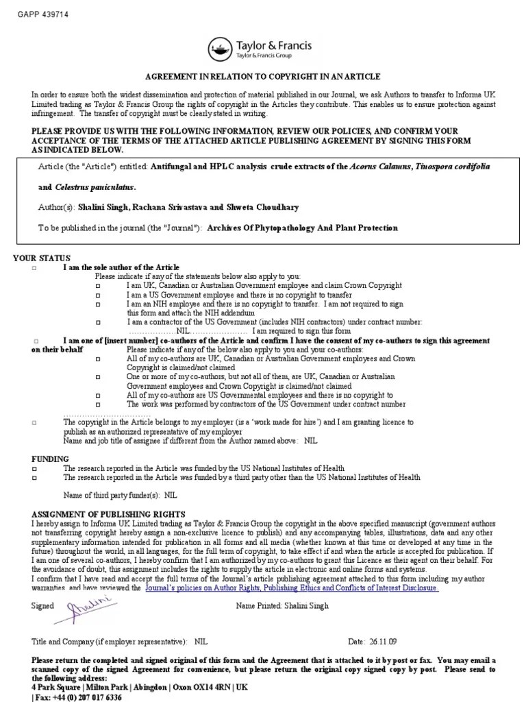 Copyright Form Copyright Publishing