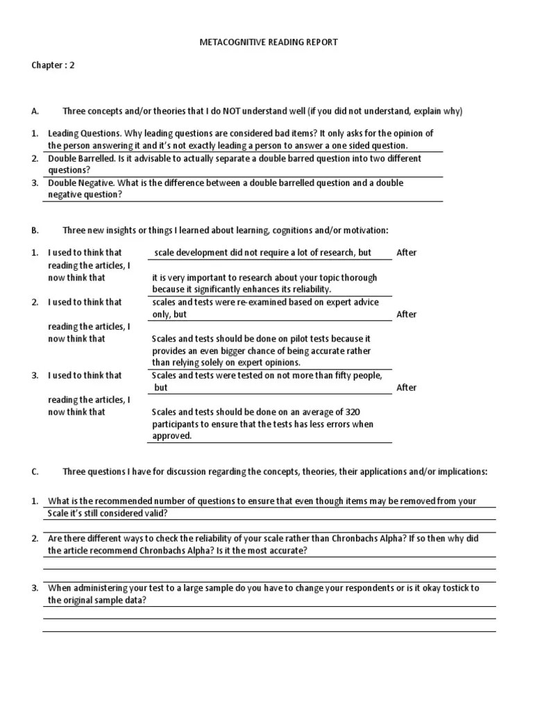 Metacognitive Reading Report