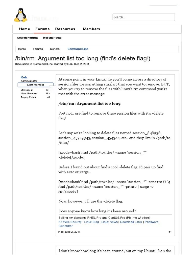 bin/rm Argument List Too Long (Find's Delete Flag!) PDF