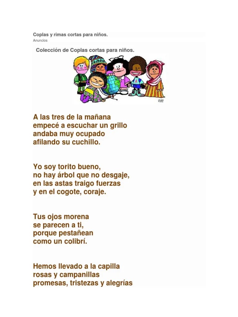 Coplas y Rimas Cortas Para NiÃ±os