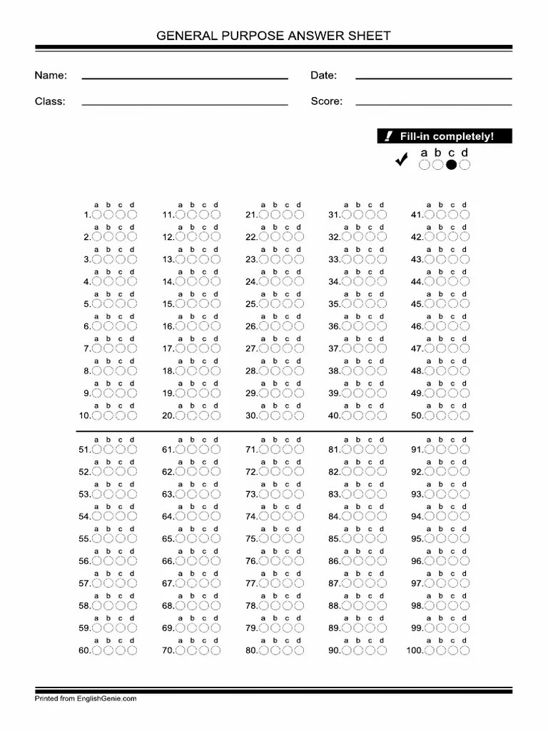 Bubble Answer Sheet 1 100 Abcd PDF Foreign Language Studies Home & Garden