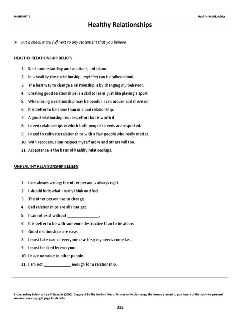 Seeking Safety Worksheets Printable