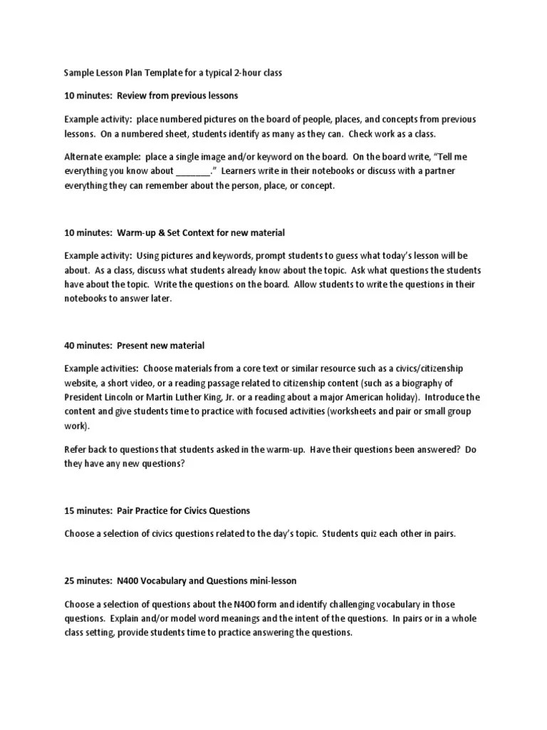 2Hour Class Lesson Plan Template 2 Lesson Plan Linguistics Free 30day Trial Scribd