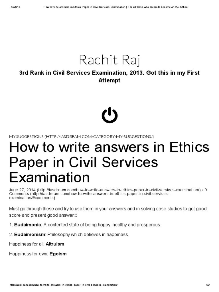 How to Write Answers in Ethics Paper in Civil Services Examination
