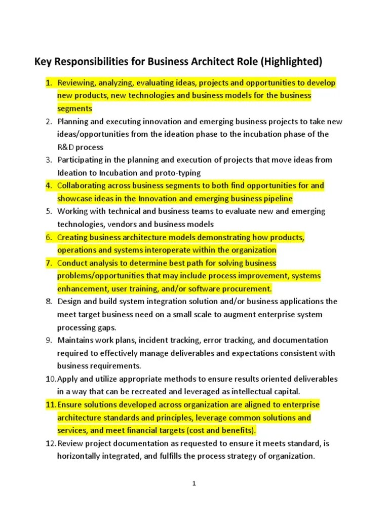 Business Architect Responsibilities Strategic Management Software