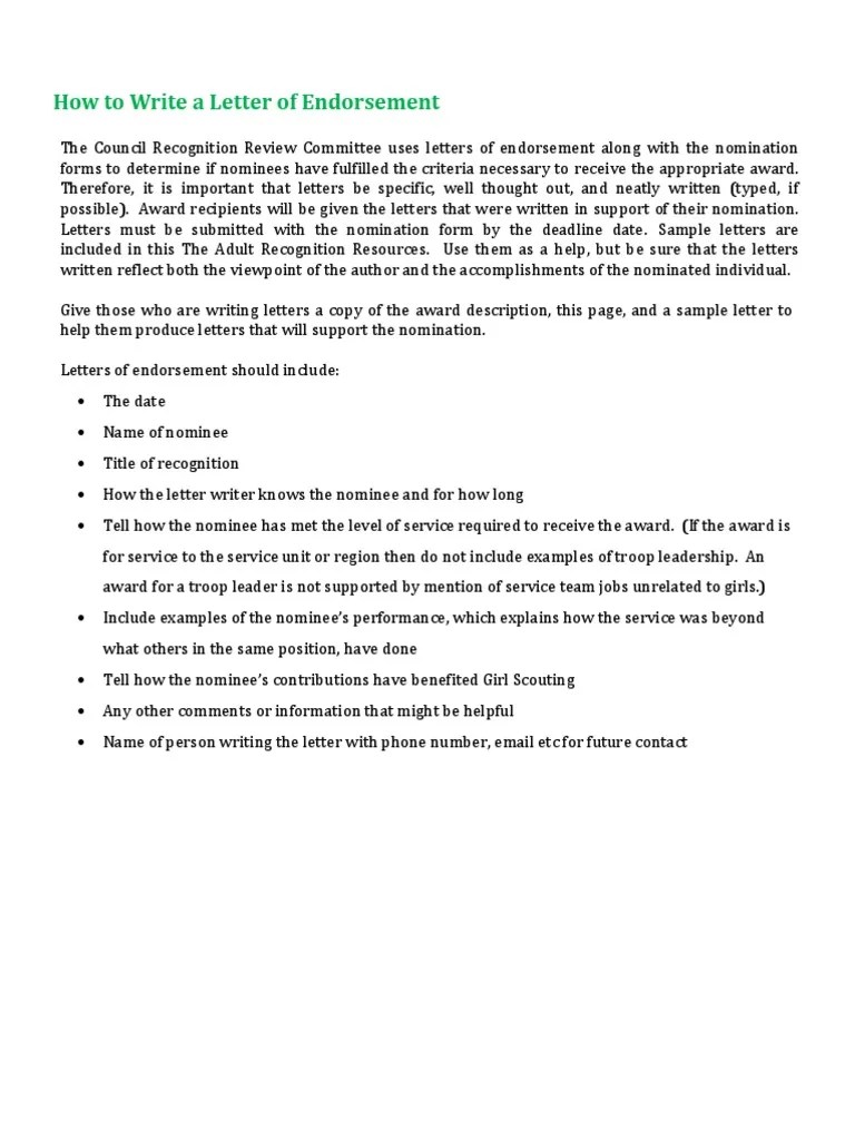 How to Write a Letter of Endorsement Scouting Leadership Free 30