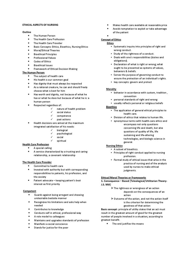 Ethical Dimension of Nursing Practice Word Nursing Bioethics