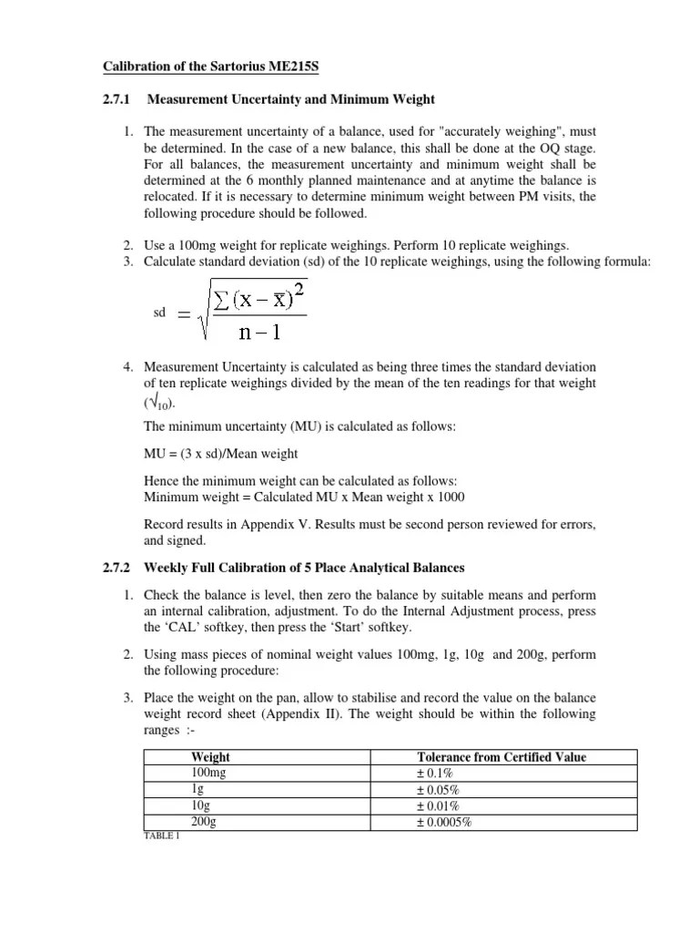 Calibration Procedure PDF Weighing Scale Standard Deviation