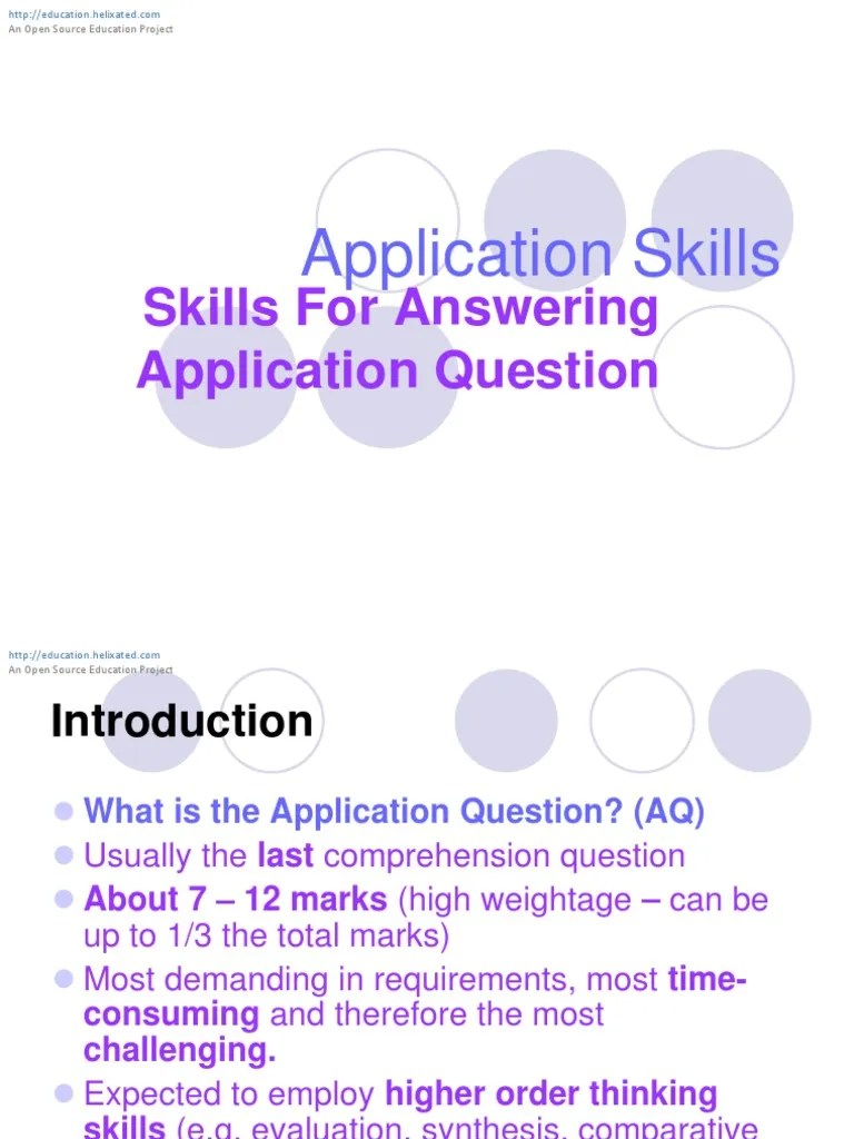 Types of Application Questions (AQ) Reading Comprehension Argument