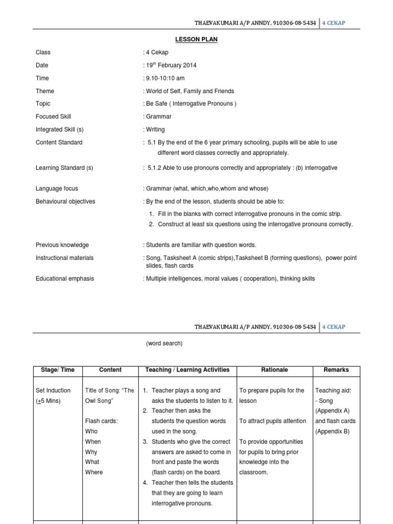 4c Grammar Lesson Plan Teachers