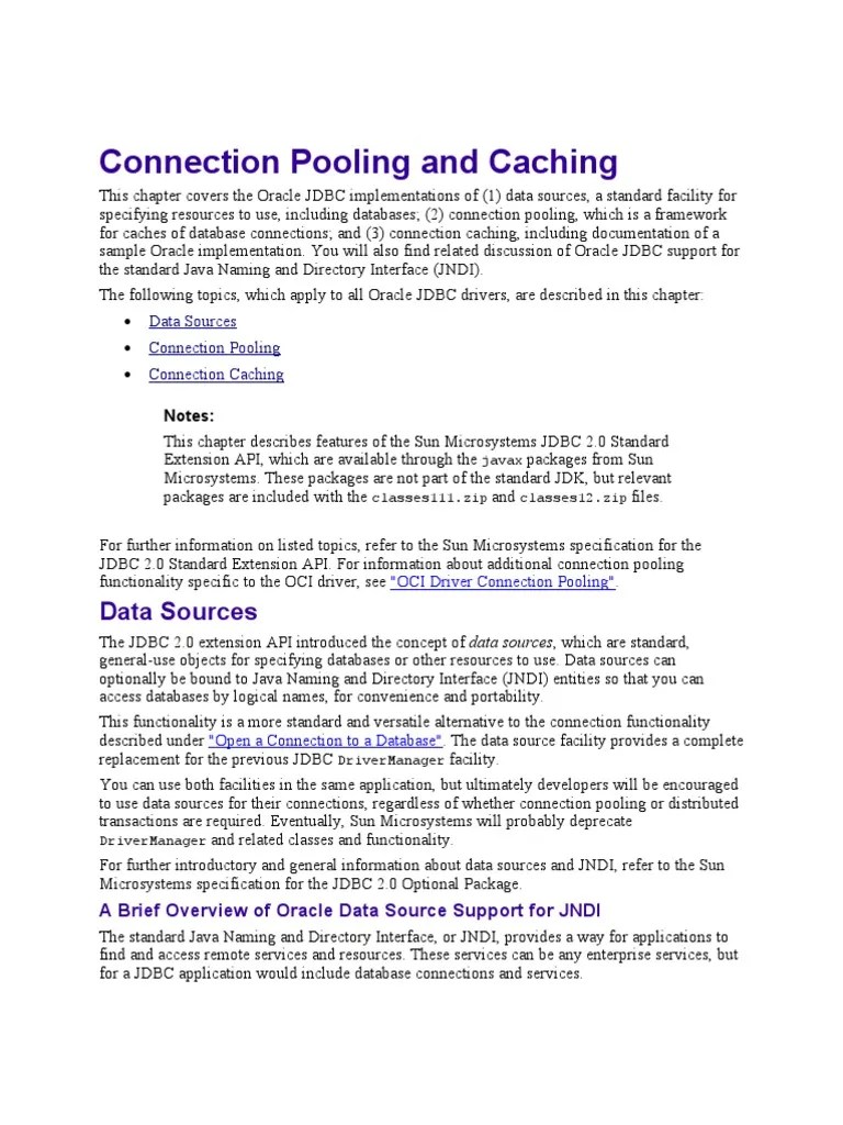 Connection Pooling Notes PDF Oracle Database Class