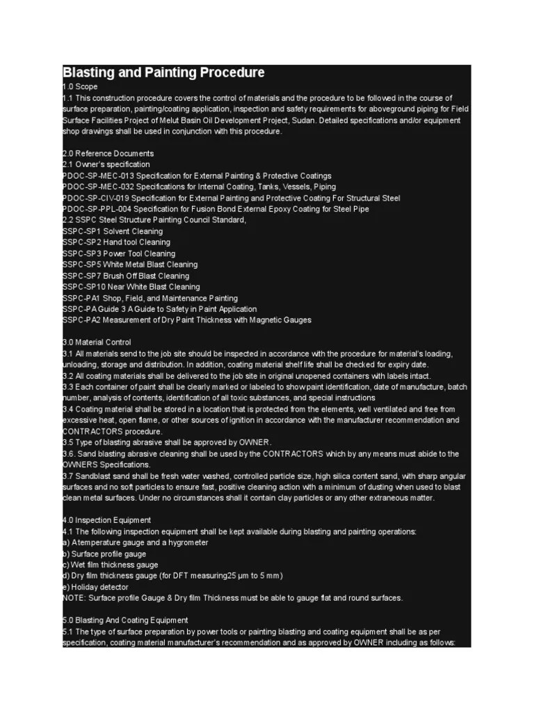 Blasting and Painting Procedure PDF Abrasive Paint