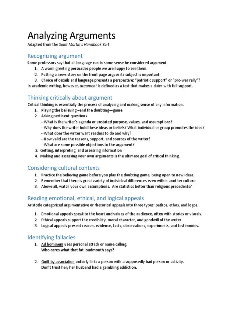 analyzing arguments Argument Critical Thinking
