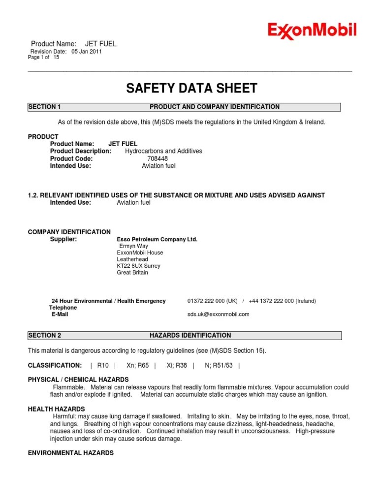 Jet Fuel MSDS Toxicity Firefighting