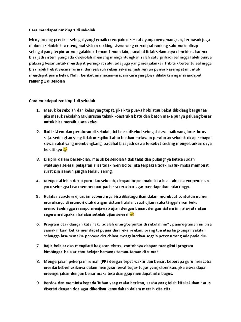 Cara Mendapat Rengking 1 Di Sekolah | PDF