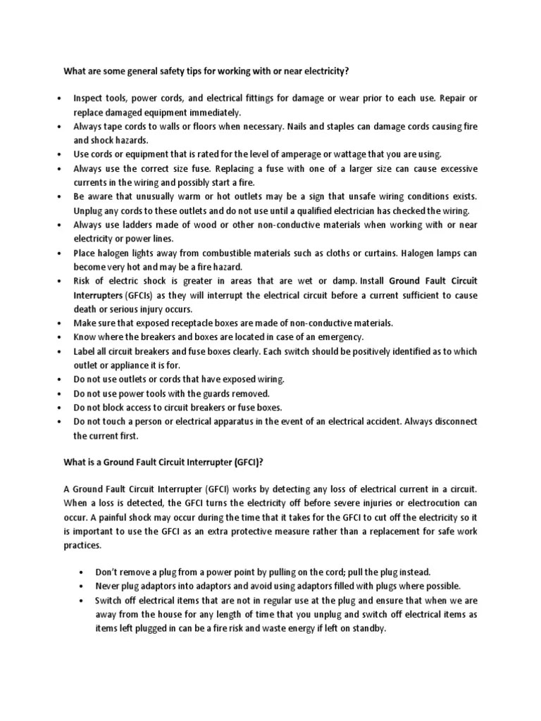 What Are Some General Safety Tips For Working With or Near Electricity