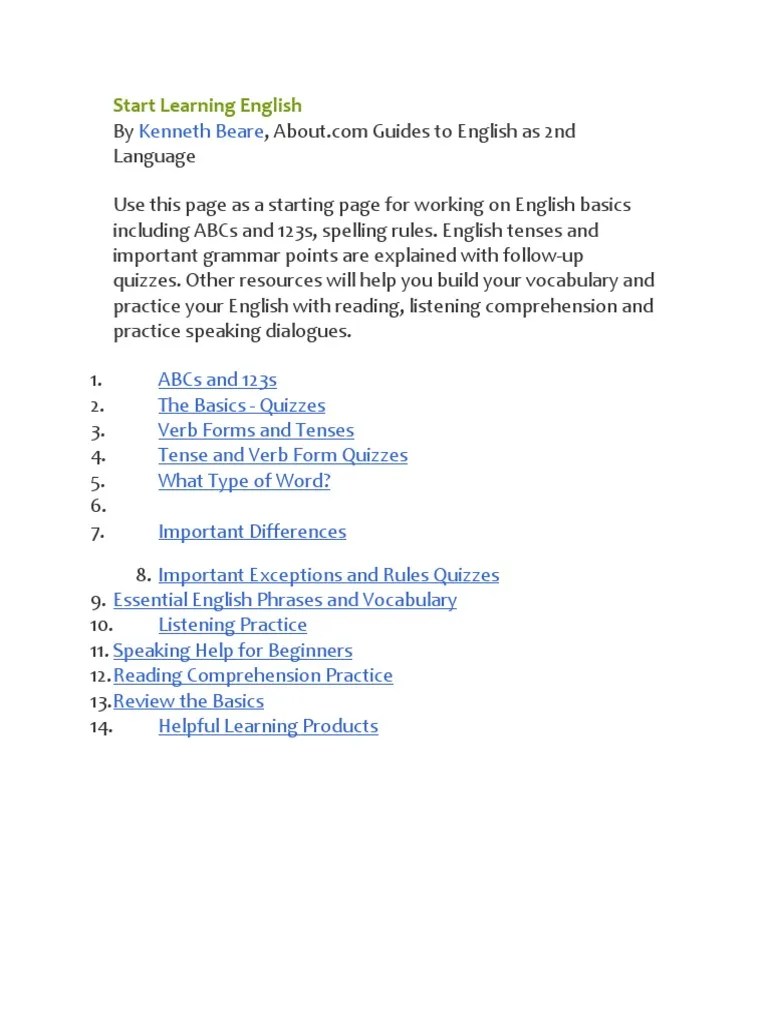 Start Learning English PDF PDF English Language Verb